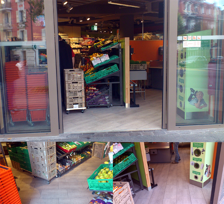 Entrée trop encombrée et difficile d'accès de la Migros de l'avenue de Cour, à Lausanne